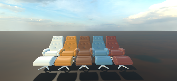 【VRChat対応/3Dモデル】デザイナーズ レザーラウンジチェア＆オットマン（全5色）