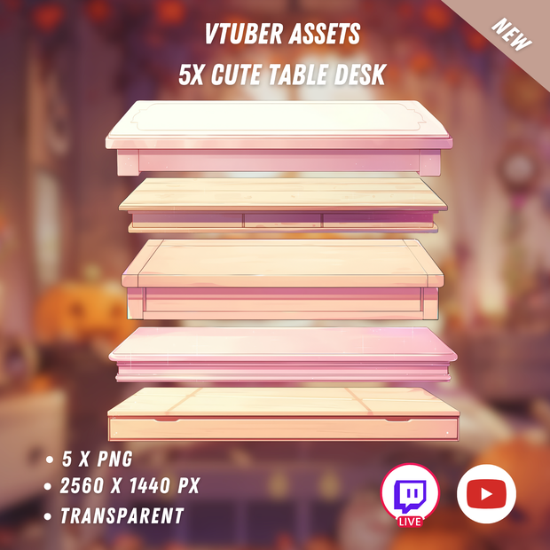 【Assets】5x Vtuber Cute Table Desks | PNGtuber | Transparent Props | Cute | Assets | Stand | Twitch Overlay | Digital Download | Stream Decoration