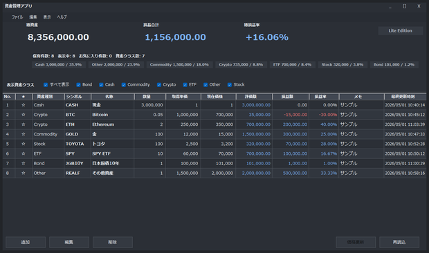 AssetMgmt Lite v1.1.0 - ローカル資産管理アプリ