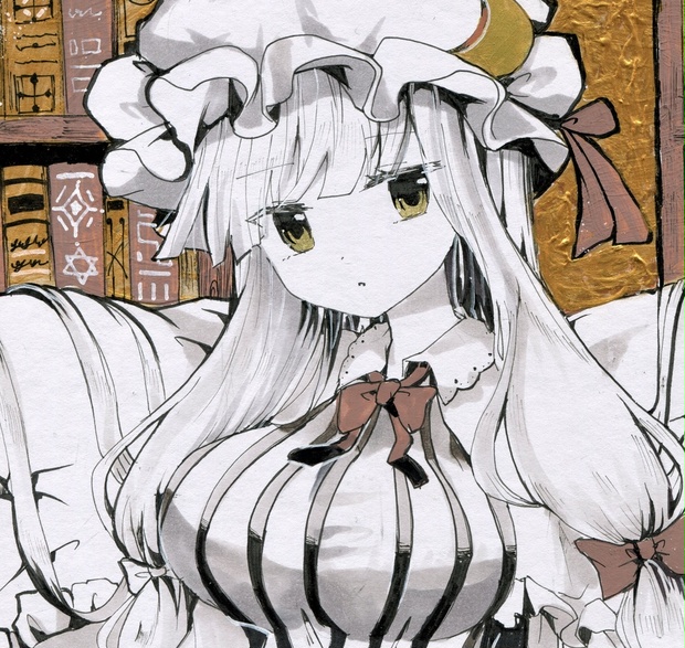 東方 直筆 イラスト パチュリー 色紙 手描き