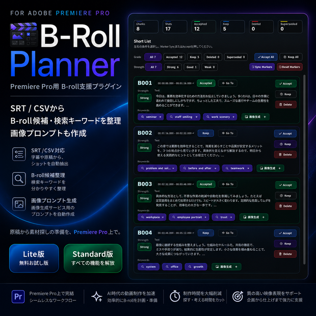 インサート B-roll支援プラグイン B-Roll Planner