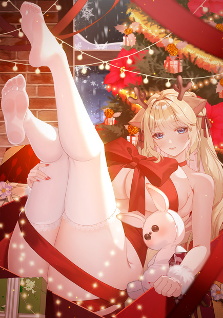 【商用】【YCH base】イラストテンプレート素材Vtuber素材クリスマスリボン