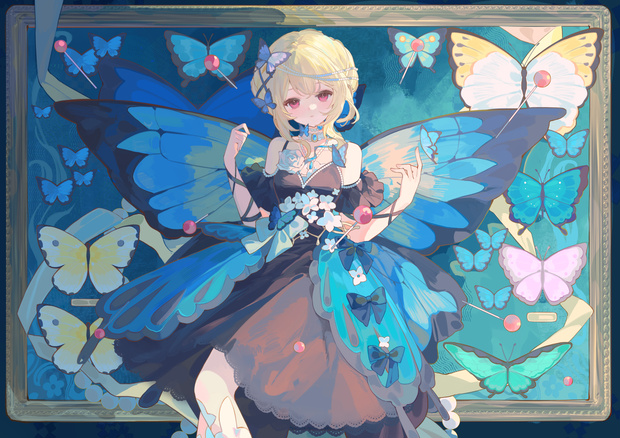 【商用】【YCH base】イラストテンプレート素材Vtuber素材蝶の標本