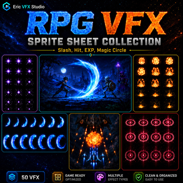 RPG VFX Sprite Sheet Collection(Slash,Hit,EXP,Magic Circle)