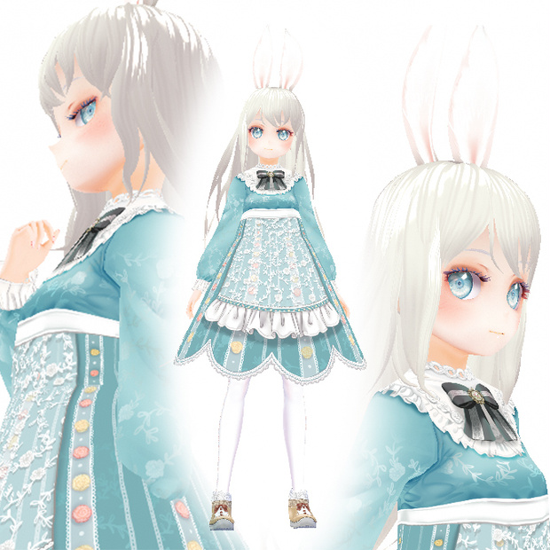 VRoid Studio 兎耳の少女 ロリータエプロンドレスのテクスチャーと髪型のobjファイル