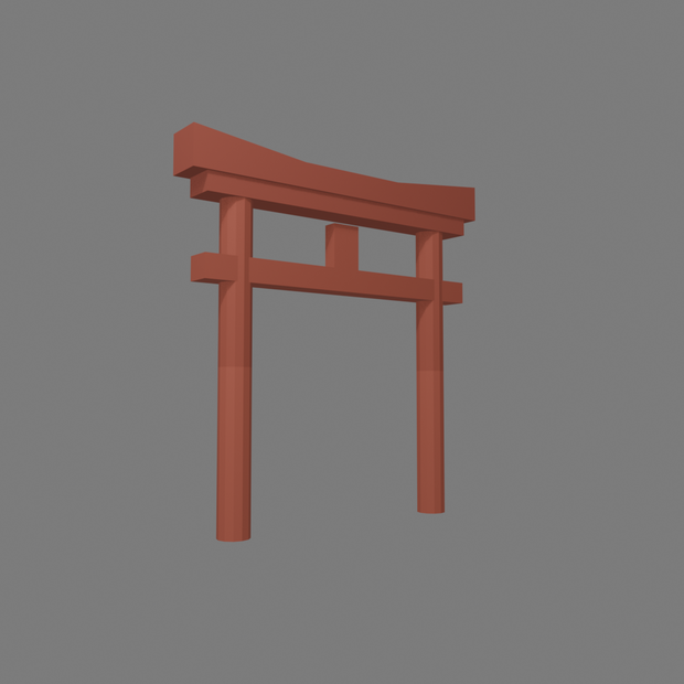 【無料】和風ローポリ 明神鳥居 木色＋朱色セット 3Dモデル | Low Poly Japanese Torii Gate