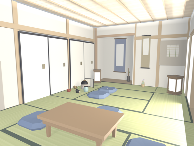   【まとめ買い】和室＋茶室 24点セット｜VRChat向け 畳・襖・障子・床の間＋茶道具ひと揃い ローポリ和風