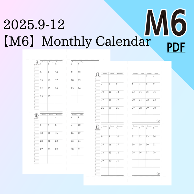 【システム手帳】M6 Monthlyリフィル(見開きタイプ)