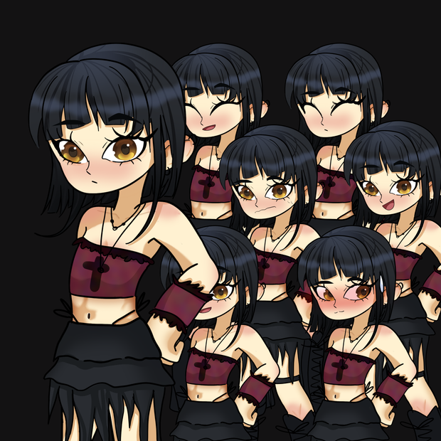 Cute Goth Girl PNGTuber – 7 Expressions