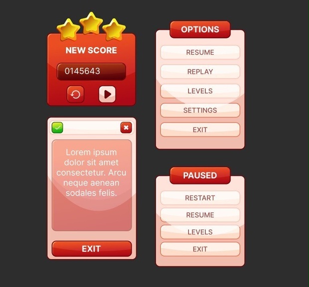 Casual Mobile Game UI Kit – Red Theme
