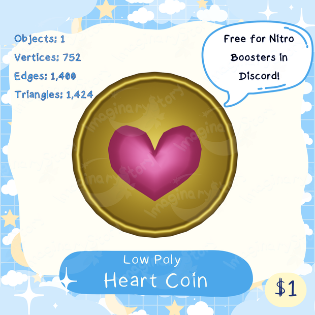 🌙☁️Heart Coin - Low Poly 3D Coin☁️🌙