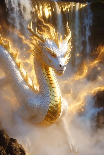 白と金の龍｜神秘的な光の映像作品 White & Gold Dragon – Mystical Light Visual