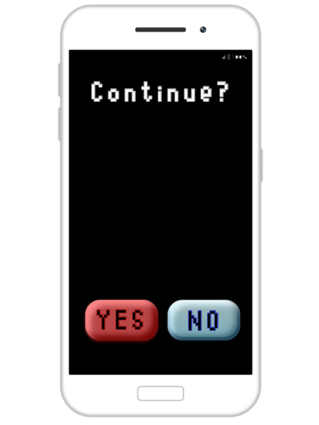 「Continue? 」携帯画面