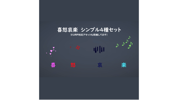 【Unity/VRChat】シンプルな感情表現（喜怒哀楽）エフェクト4種セット