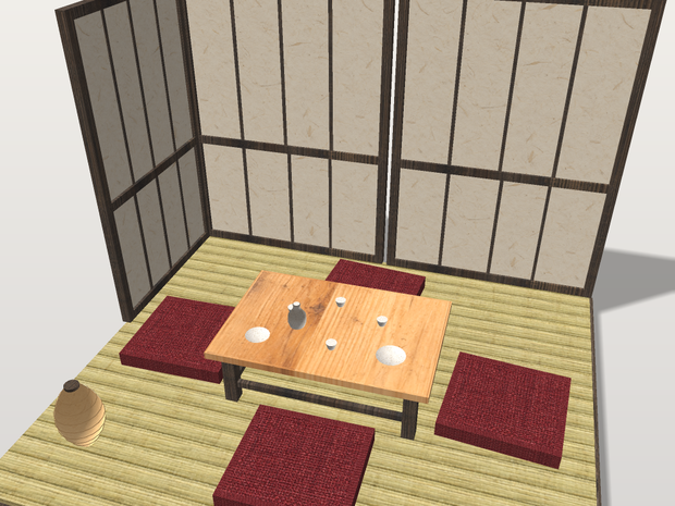 【VRChat想定】和室 座卓セット｜座布団・障子・行灯【軽量7千ポリゴン / OBJ】