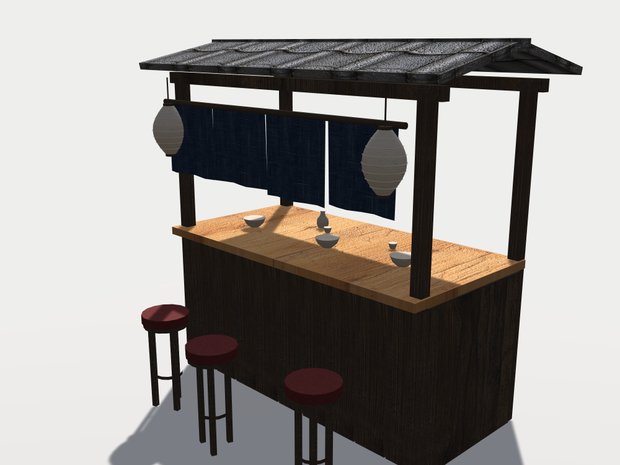 【VRChat想定】屋台セット｜暖簾・提灯・丸椅子つき【unitypackage同梱 / FBX・OBJ】