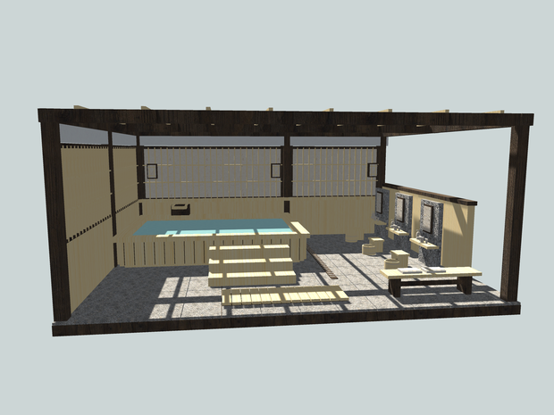 【VRChat想定】檜の温泉・洗い場・銭湯セット｜木桶・腰掛け・格子窓【unitypackage / FBX・OBJ】