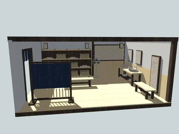 【VRChat想定】旅館の脱衣所セット｜脱衣棚・編みかご・洗面台【unitypackage / FBX・OBJ】