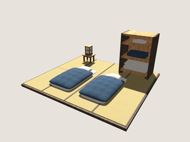 【VRChat想定】旅館の寝具・就寝セット｜布団・枕・収納棚【unitypackage / FBX・OBJ】