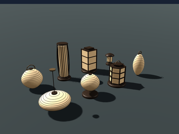 【無料】【VRChat想定】和紙の灯り8種セット｜提灯・行灯・3色と消灯【unitypackage同梱 / FBX・OBJ】