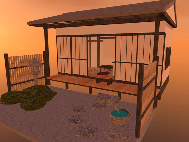 【VRChat想定】縁側の月見座敷セット｜四畳半・濡れ縁・深い軒・白砂と築山の庭【unitypackage / FBX・OBJ】