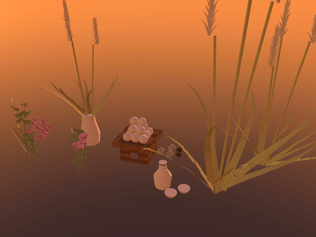 【無料】【VRChat想定】月見の飾り一式｜三方と月見団子・ススキ・秋草・徳利と盃【unitypackage / FBX・OBJ】