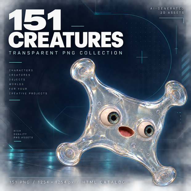 【透過PNG151体】151 CREATURES｜かわいい工業SFモンスター素材集・設定付きHTML図鑑