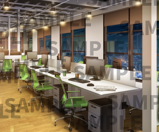 イラスト背景素材 オフィス会社昼 夜 アニメイラスト背景素材 Booth