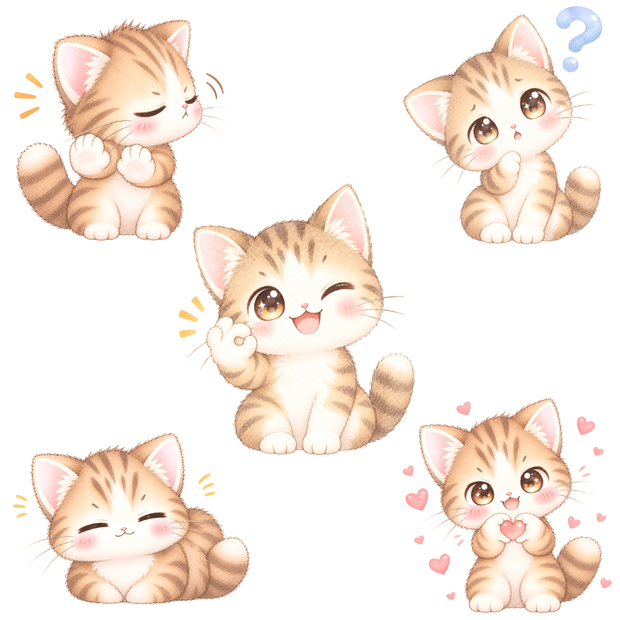 【16種セット】まんまるトラ猫のアイコン・イラスト素材集