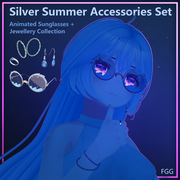 Silver Summer Accessories Set - Animated Sunglasses + Jewellery
