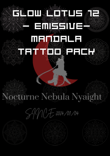 Glow Lotus 12  — Emissive— Mandala Tattoo Pack【リリースセール１週間だけ２０％OFF】】
