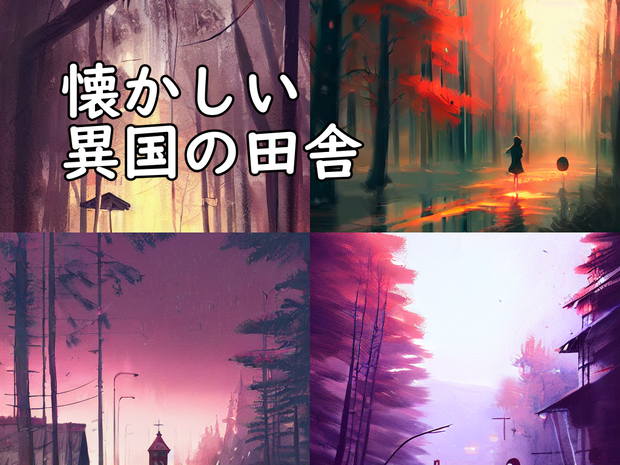 イラスト素材／背景素材　懐かしい異国の田舎