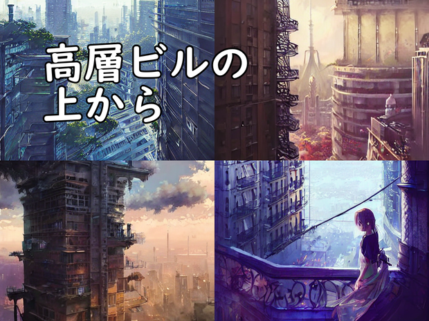 イラスト素材／背景素材　高層ビルの上から