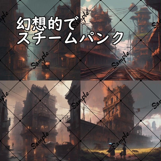 イラスト素材／背景素材　幻想的でスチームパンク