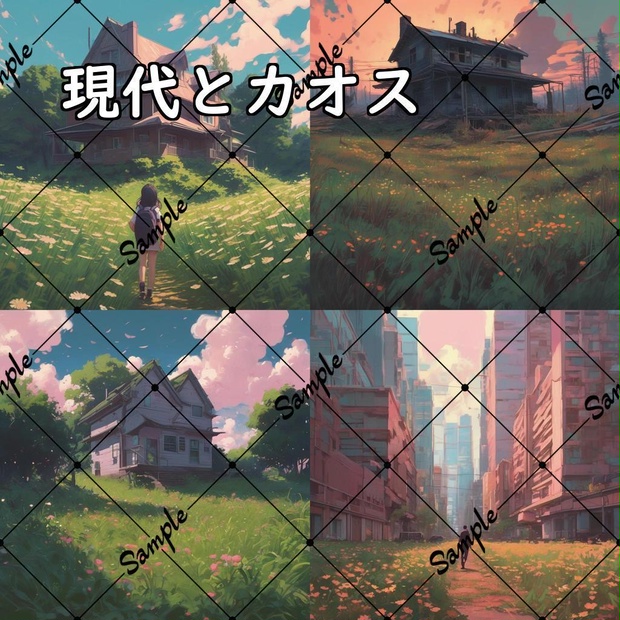イラスト素材／背景素材　現代とカオス