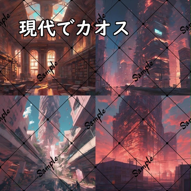 イラスト素材／背景素材　現代でカオス