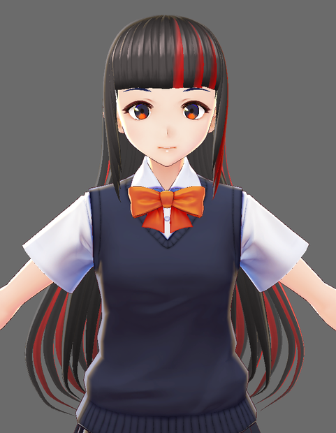 [VROID] Red black hair preset with bone