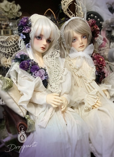 【ドールサイズ】ショルダーブーケとヘッドドレスのセット《紫水晶》