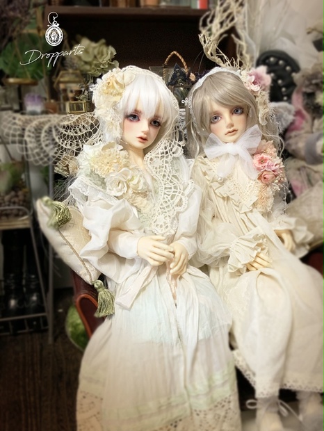 【ドールサイズ】ショルダーブーケとヘッドドレスのセット《オフホワイト》