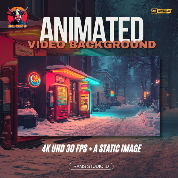 バーチャル背景｜冬の街並みと商店街 ― シームレス配信背景 | Virtual Background | Street Shops in Winter – Seamless Streaming Backdrop