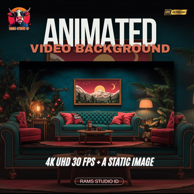 クリスマス装飾のリビングルームのアニメーション背景 ― シームレス配信シーン | Animated Background of Christmas Living Room Decoration – Seamless Streaming Scene