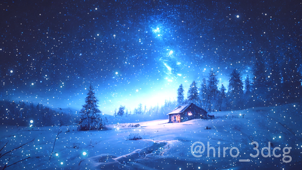 【背景ループ素材】幻想的な冬景色ループ素材 小屋 風景 クリスマス バレンタイン 雪 冬景色 雪景色 白夜 落ち着く 星空 snow winter【背景動画】