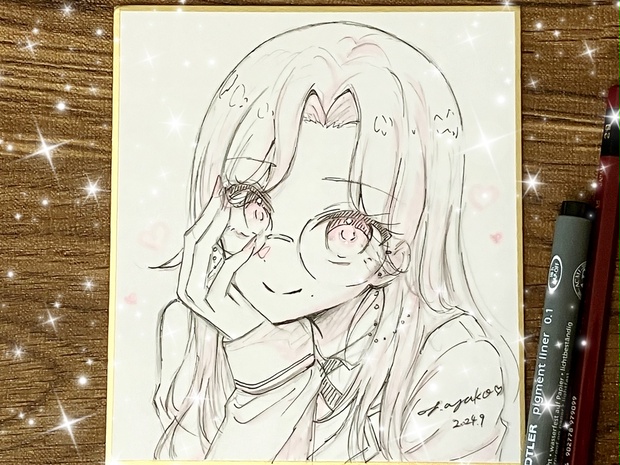 R*様 オリジナル 手描きアナログイラスト 色紙 ご*こ様 オリジナル 手描きアナログイラスト 色紙 - メルカリ
