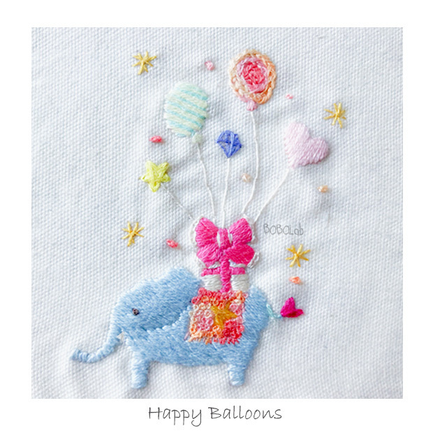 bobo刺繡図案04：Happy Balloons ぞうさん宅急便