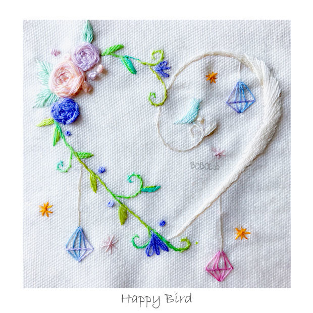 bobo刺繡図案07：Happy Bird ハッピーバード