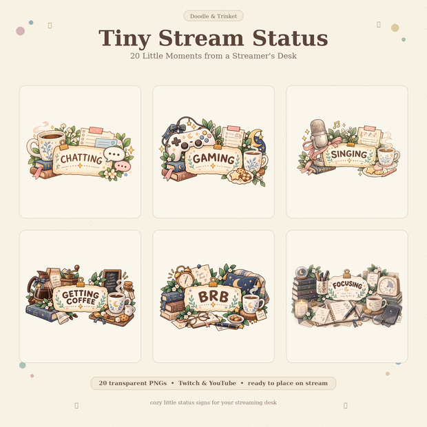 Tiny Stream Status Vol.1｜配信ステータス素材 20種｜透過PNG
