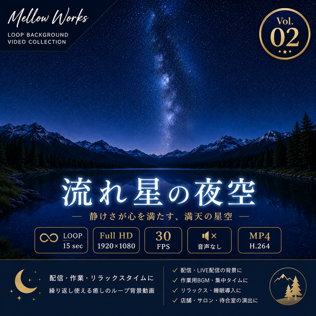 【ループ背景動画】流れ星の夜空｜Shooting Stars Night Vol.02【商用利用OK】