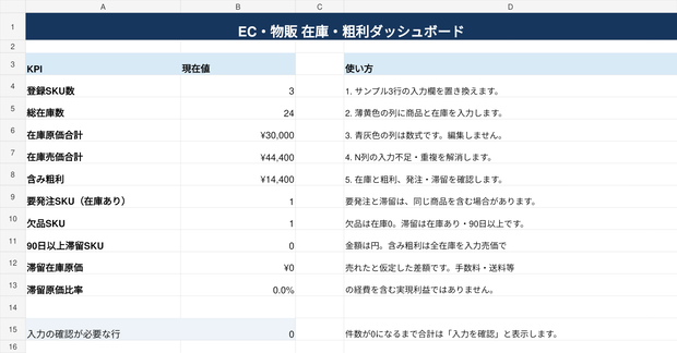 せどり・小規模EC向け 在庫・粗利管理Excel