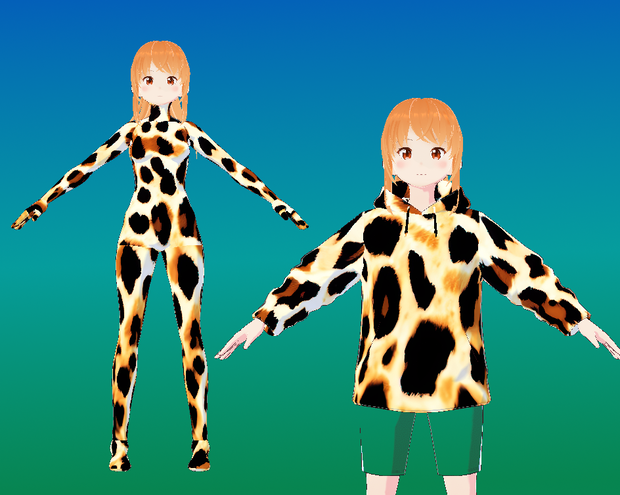 VRoidStudio用　三毛猫柄　パーカー　ボディースーツ