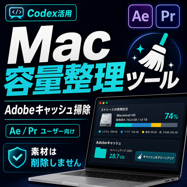 Adobe使用クリエイター向け｜Codex用Mac容量整理プロンプト＋導入手順つき